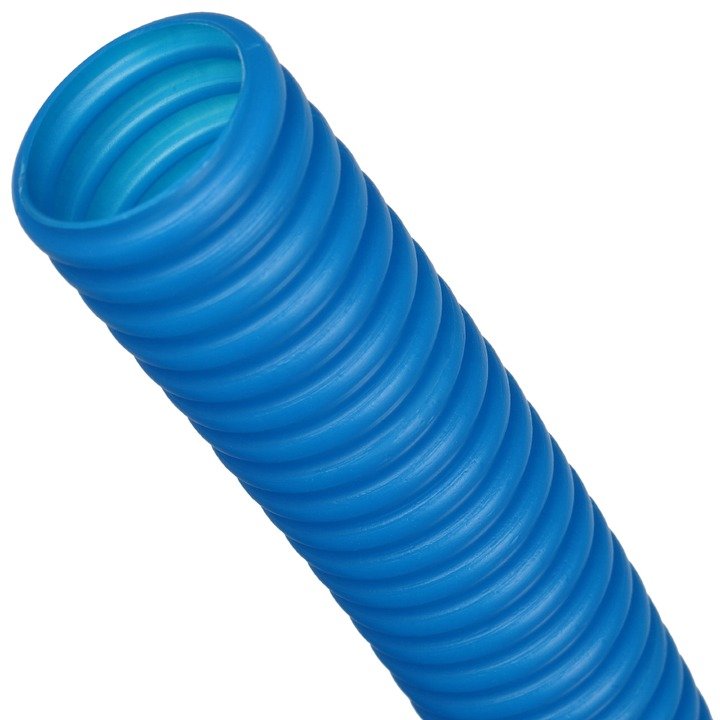 СНЯТО Труба гофрированная из полиэтилена 32 для труб диаметром 27, синяя бухта 50 м STOUT
