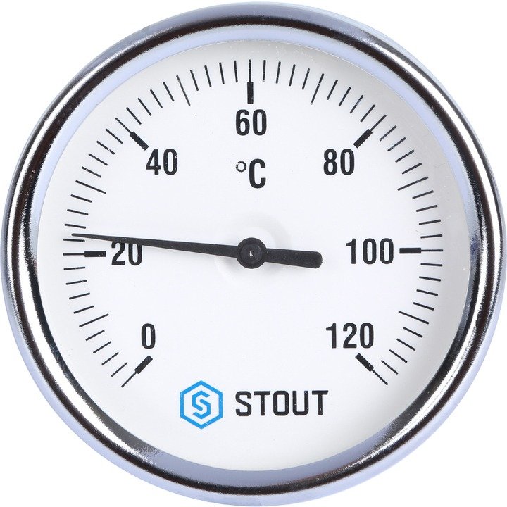 Термометр биметаллический 80 мм 1/2, 120°C с погружной гильзой 100 мм STOUT