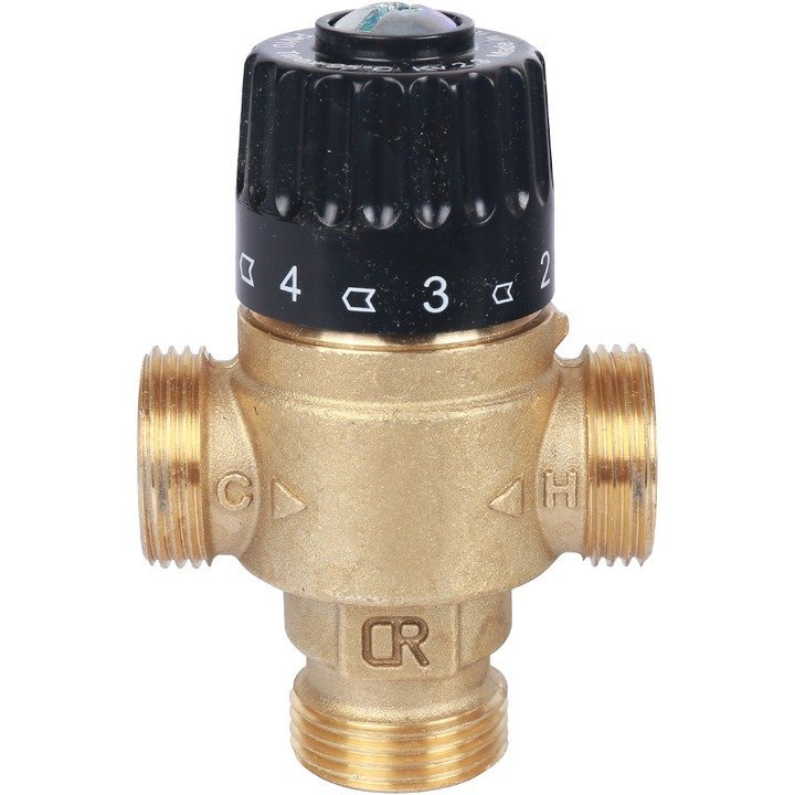 Клапан термостатический смесительный НР 3/4, 30-65°С, KV 2.3, центральное смешивание STOUT